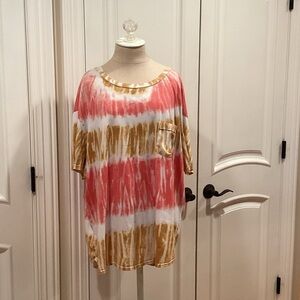 Arizona Jean Company Coral & Mustard Tie-Dye Short Sleeve Pocket Tee